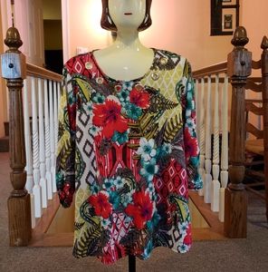 New Directions Floral Swoop Neck Women's Blouse (EUC)